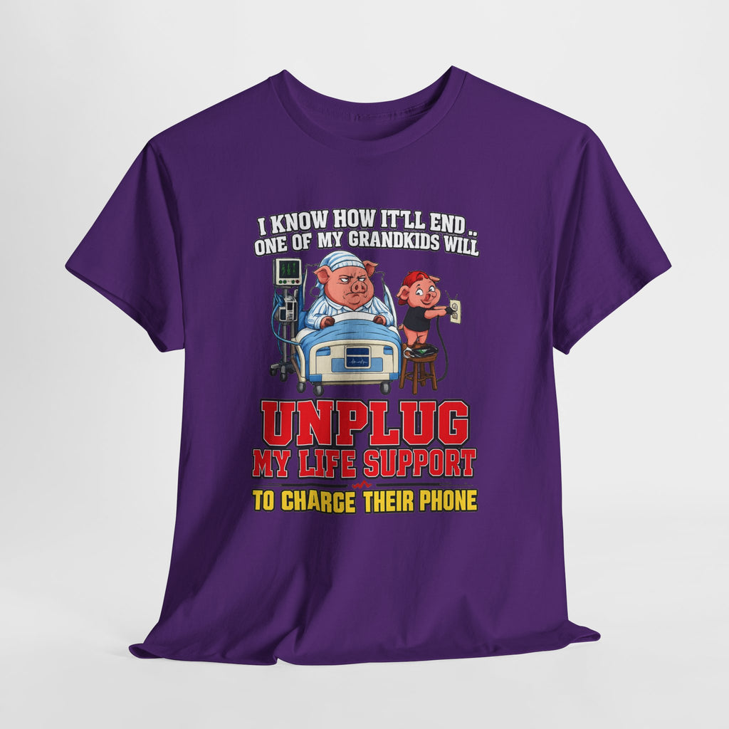 Funny Grandpa T-Shirt - "Unplug My Life Support to Charge Their Phone" Grandpa Humor Tee