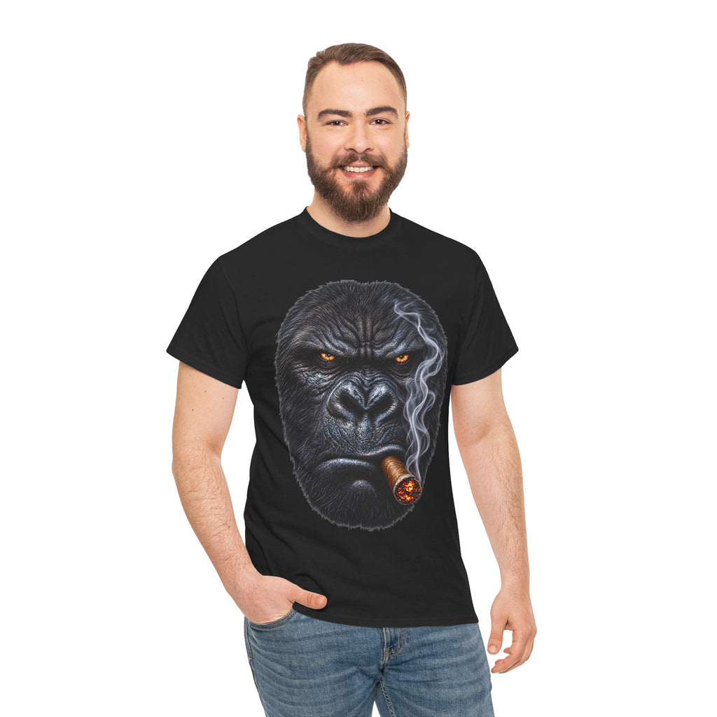 Smoking Gorilla Cotton T-Shirt / Tee — Fierce Gorilla Face with Cigar Graphic Shirt