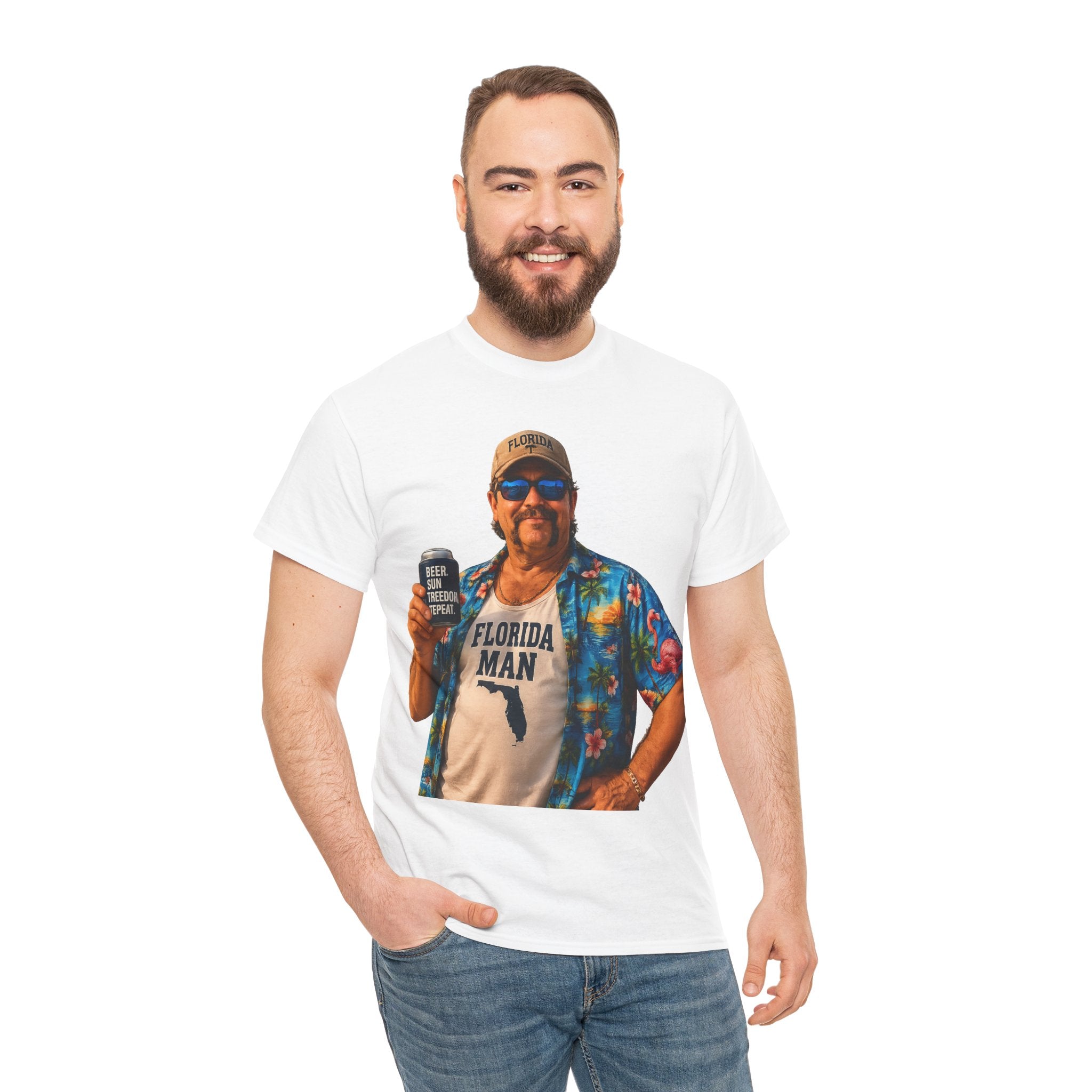 Florida Man Graphic Tee — Funny Vacation Shirt with Hawaiian Shirt Design