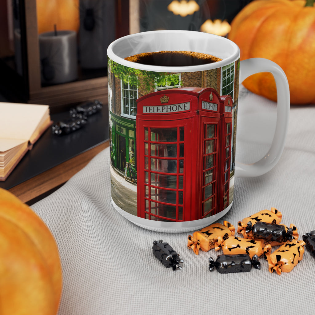 Richmond Ted Lasso London Street Scene Ceramic Coffee Mug — Red Phone Booth & Pub Photo (11oz, 15oz)