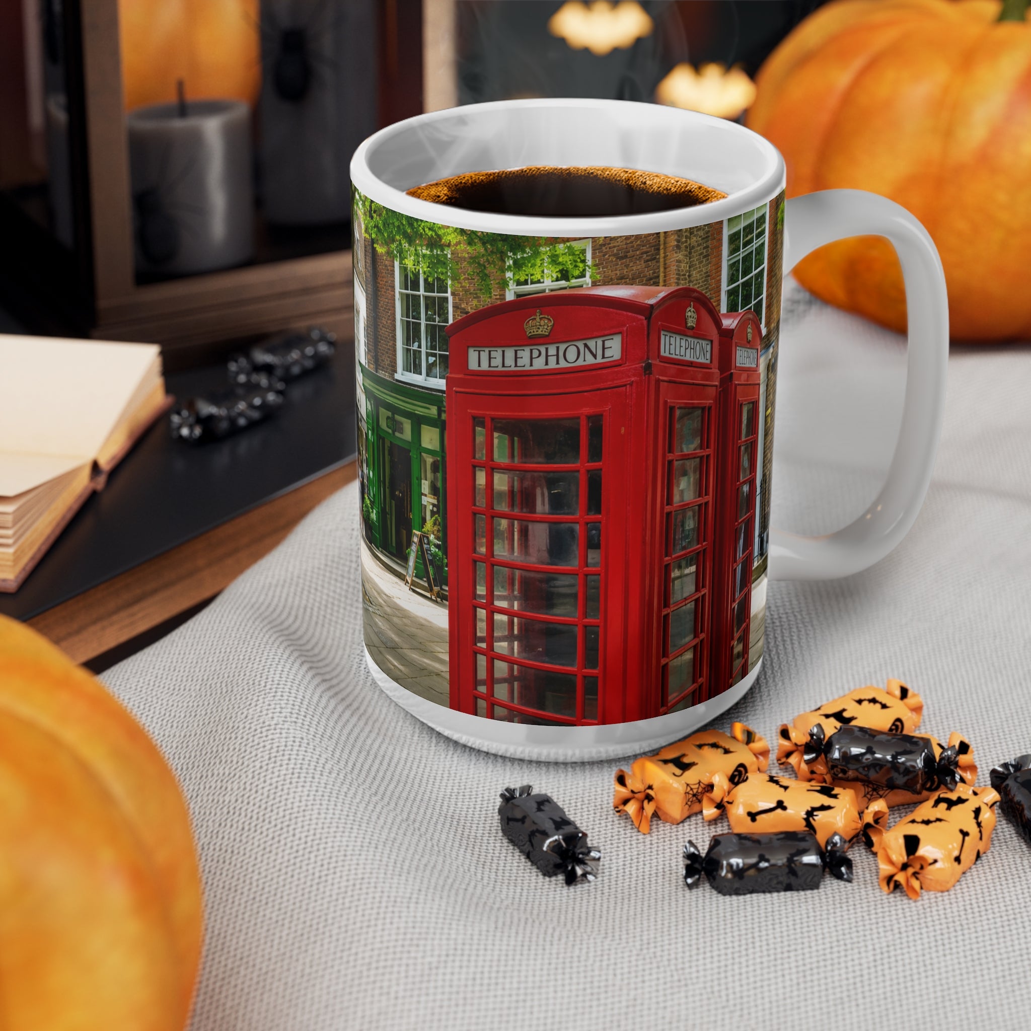 Richmond Ted Lasso London Street Scene Ceramic Coffee Mug — Red Phone Booth & Pub Photo (11oz, 15oz)