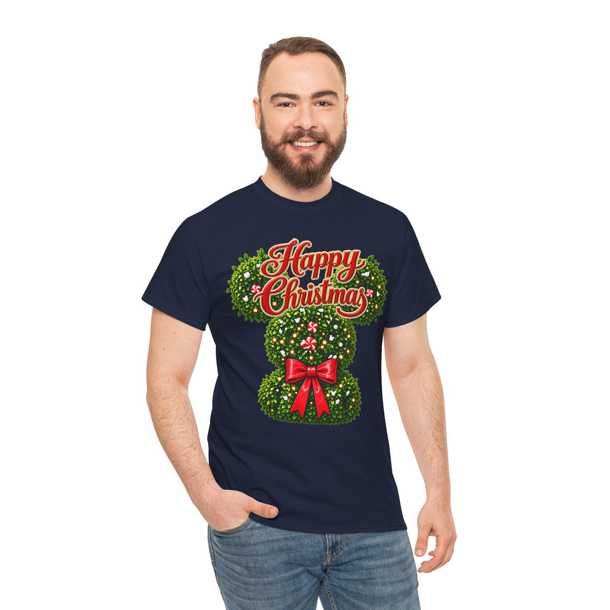 Christmas Wreath Mouse Tee – "Happy Christmas" Holiday Graphic T-Shirt