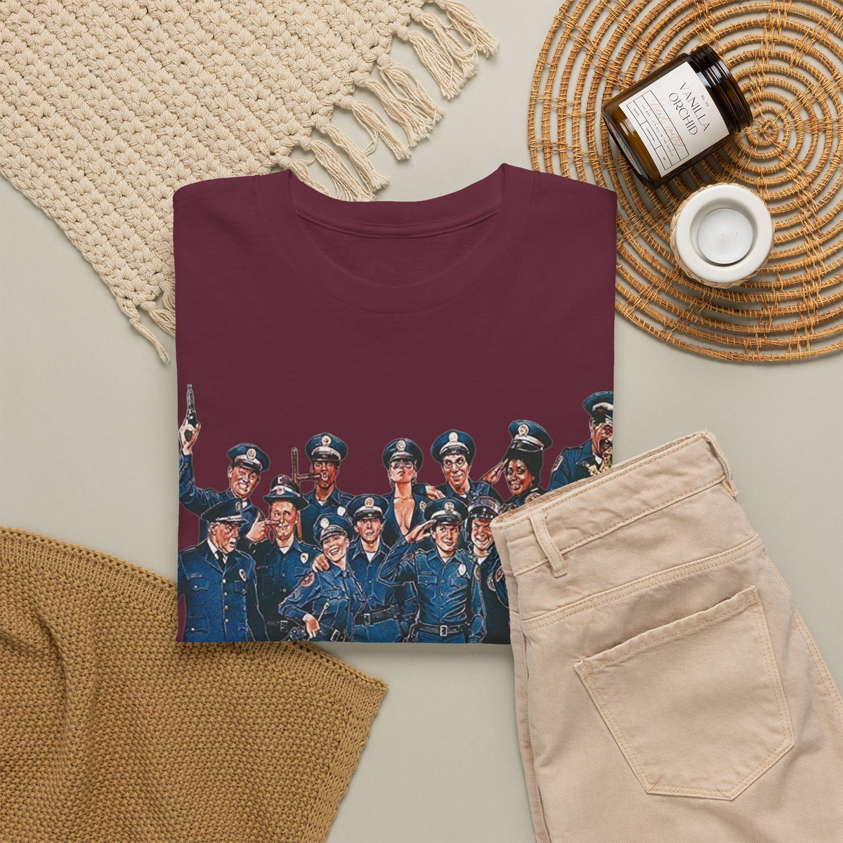 Police Academy Movie Inspired Cotton T‑Shirt — Retro Squad Photo Tee
