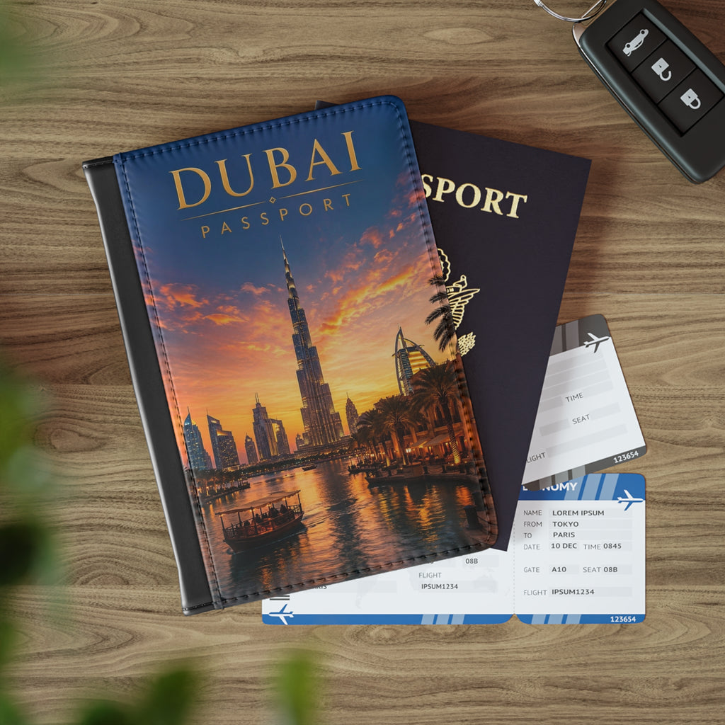 Dubai Skyline Passport Cover – Sunset Burj Khalifa Travel Passport Holder