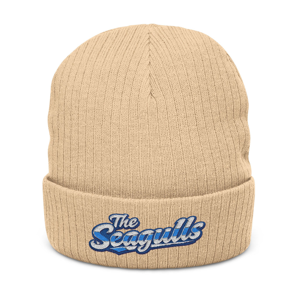 The Seagulls Ribbed Embroidered Knit Beanie — Cozy Ocean Vibe Winter Hat