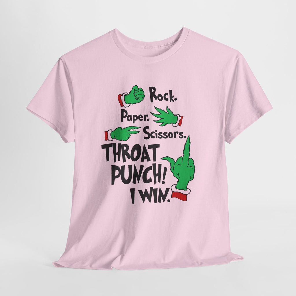 Funny Holiday Tee — "Rock. Paper. Scissors. Throat Punch! I Win" Graphic T-Shirt