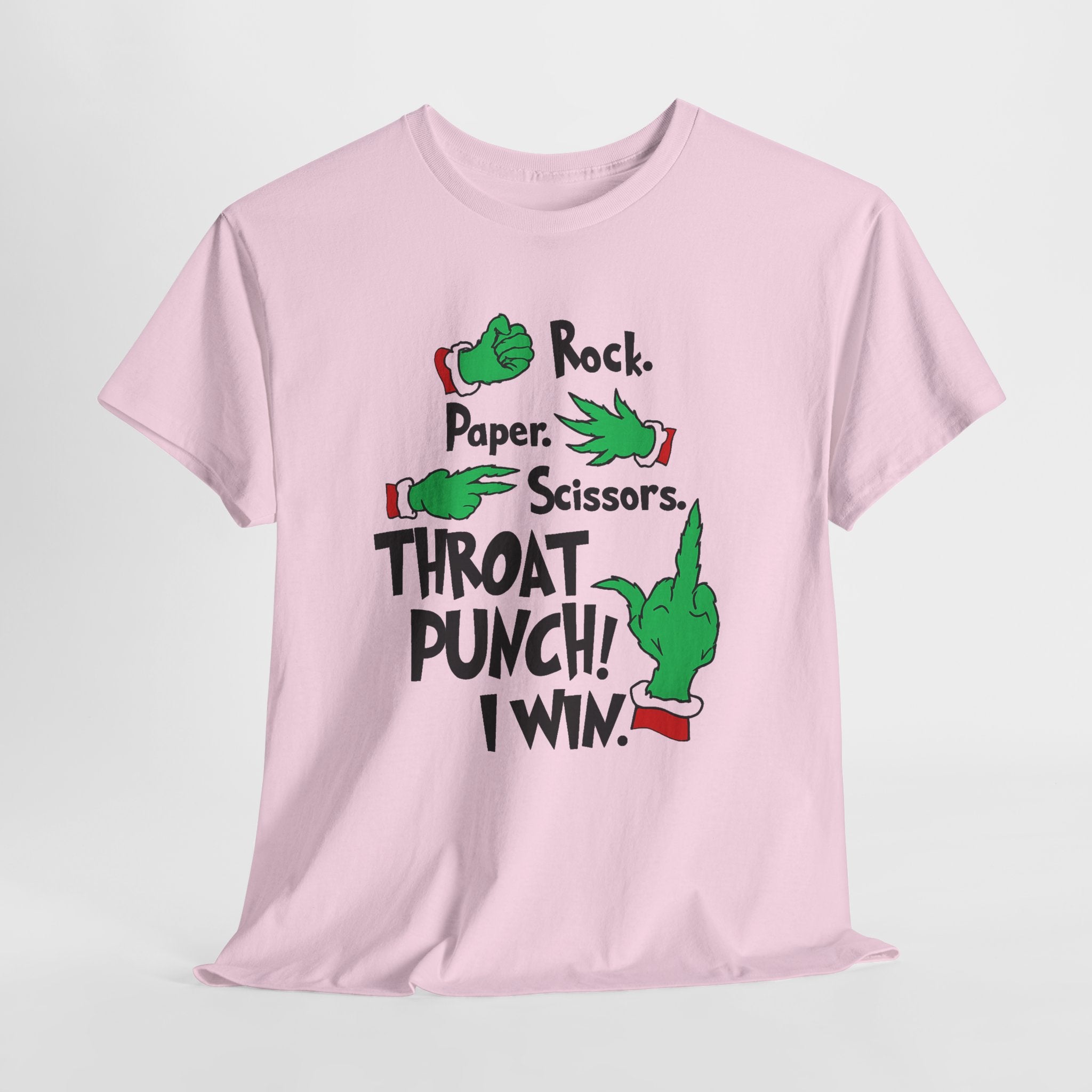 Funny Holiday Tee — "Rock. Paper. Scissors. Throat Punch! I Win" Graphic T-Shirt