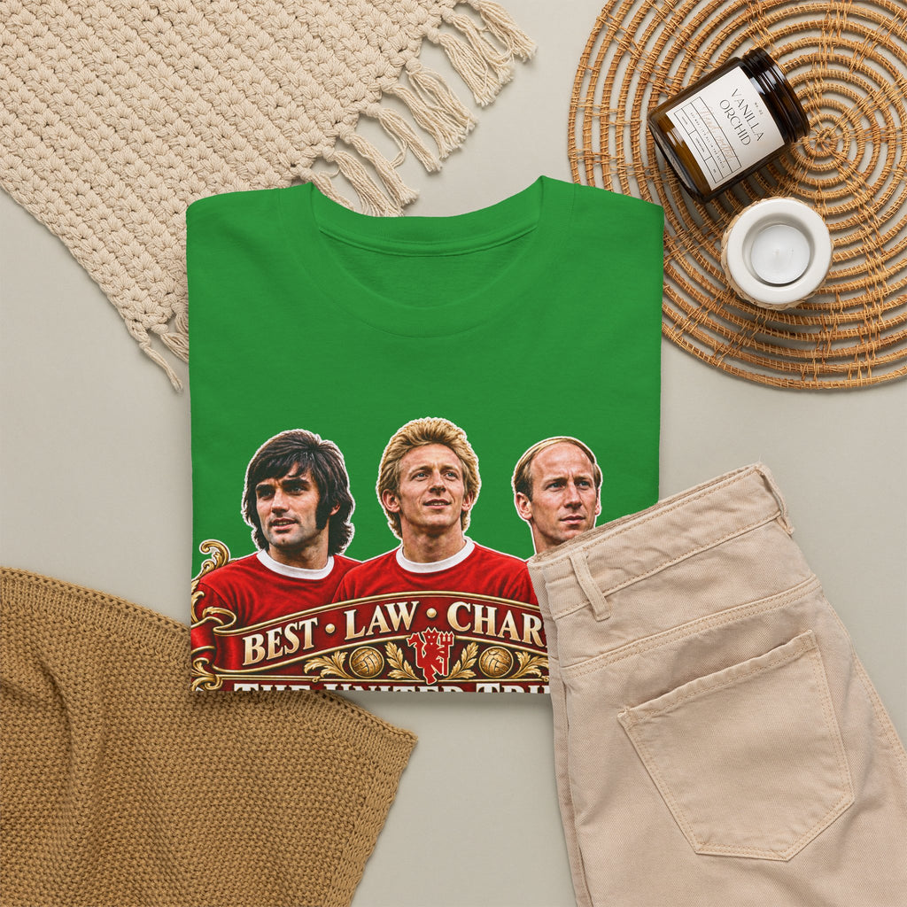 T-Shirt — 'The United Trinity: Best · Law · Charlton' Vintage Football Tribute Tee