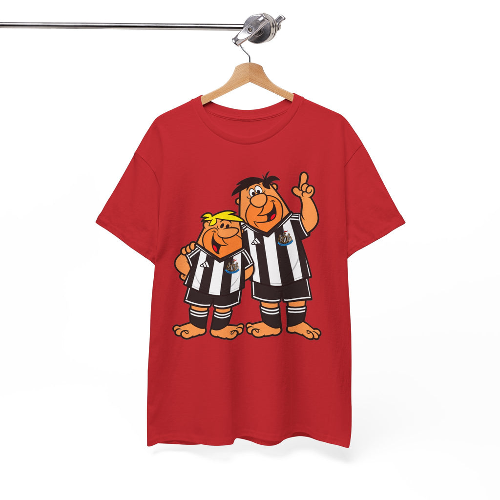 Newcastle United Flintstones Cartoon Cotton T-Shirt / Tee — Retro Striped Jersey Illustrations