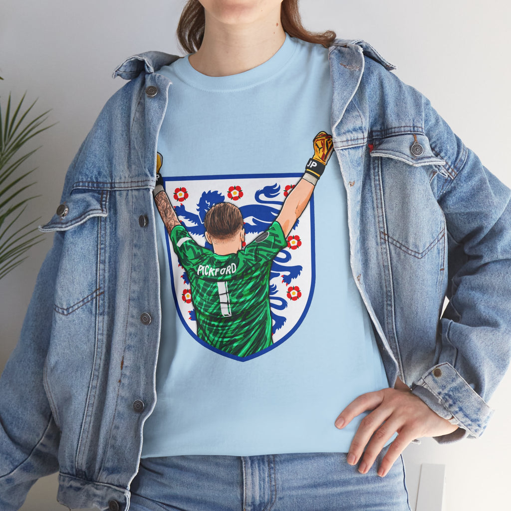 Pickford England Number 1 Goalkeeper Graphic Tee — Victory Pose Jersey Design