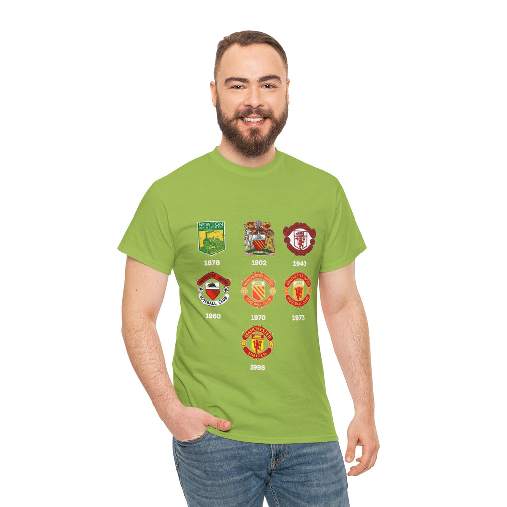 Manchester United Crest Evolution T-Shirt — Vintage Club Logo Timeline Tee