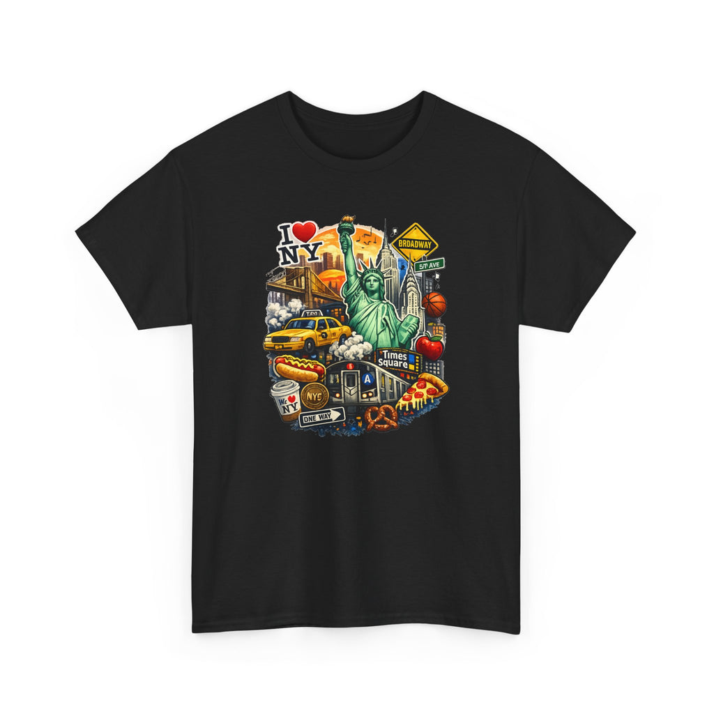 New York City Icons T-Shirt — Statue of Liberty, Taxi & I  NY Collage Tee