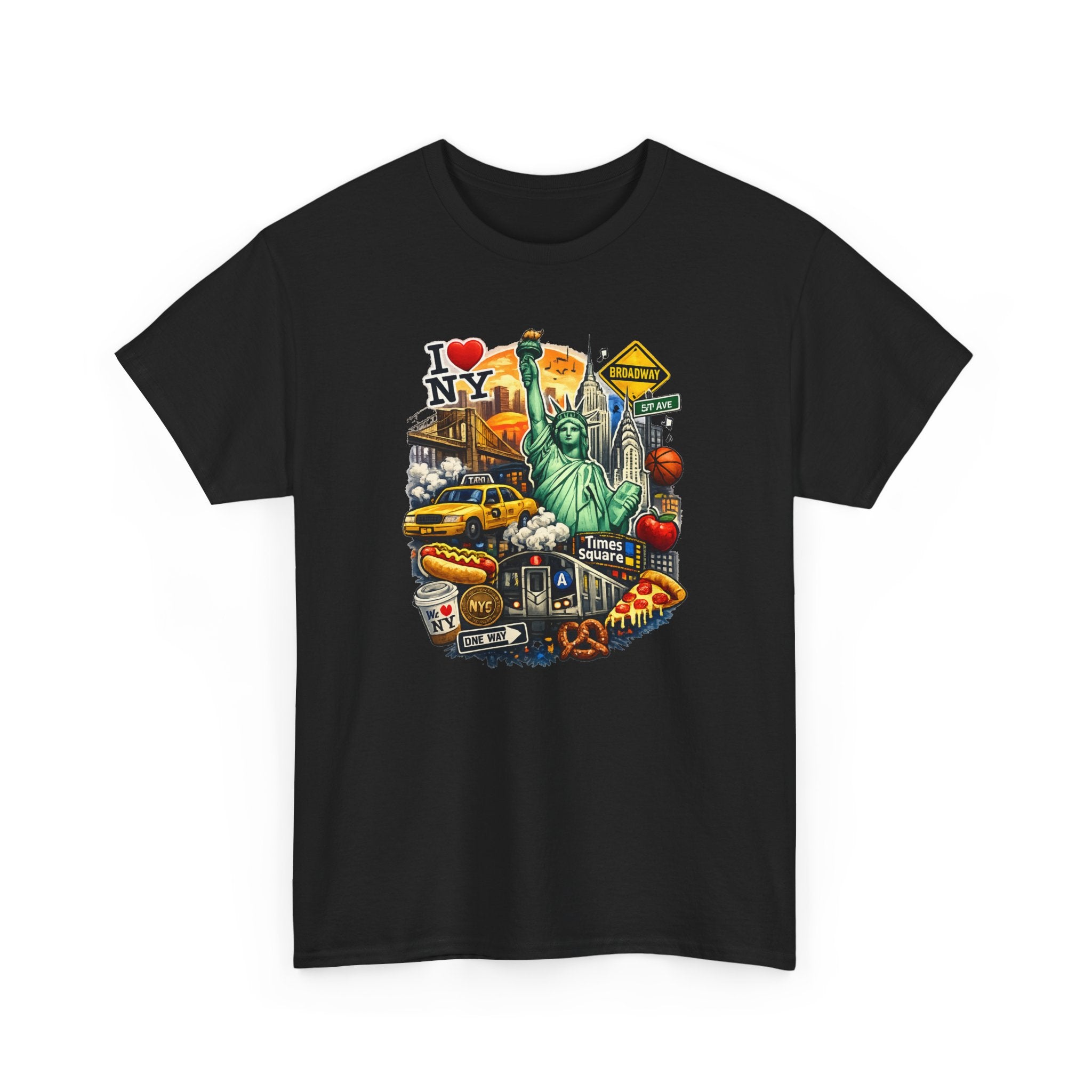 New York City Icons T-Shirt — Statue of Liberty, Taxi & I  NY Collage Tee