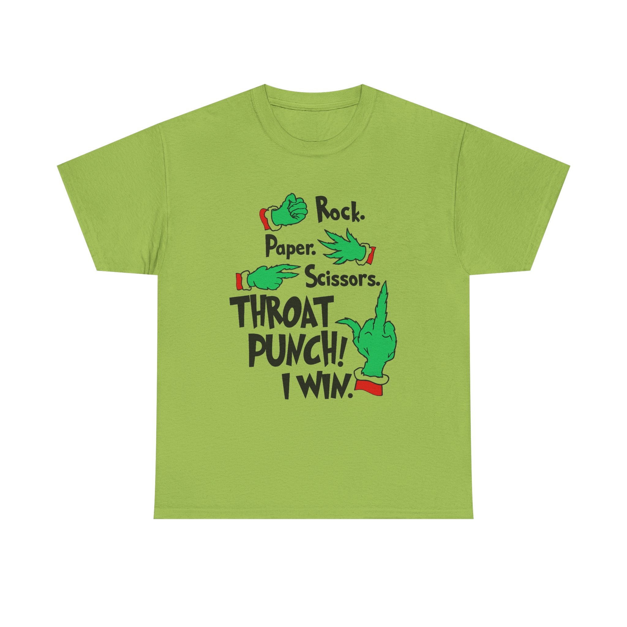 Funny Holiday Tee — "Rock. Paper. Scissors. Throat Punch! I Win" Graphic T-Shirt