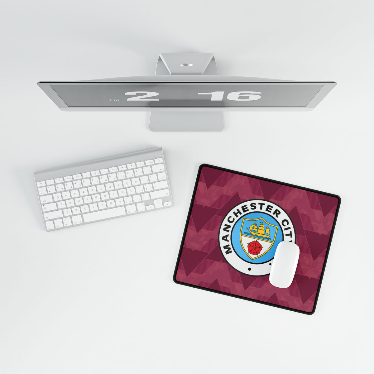 Manchester City REtro Shirt / Crest Desk Mat — Burgundy Football Gaming Mousepad