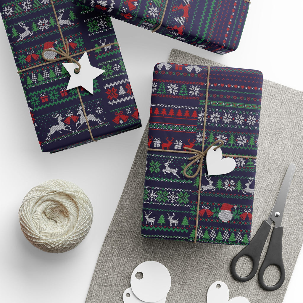Wrapping Paper - Dark Holiday Fair Isle Reindeer & Snowflake Gift Wrap