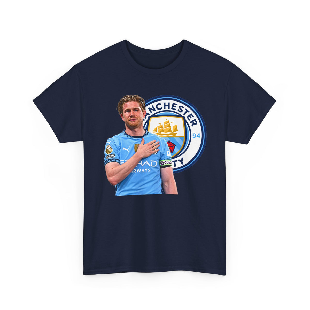 Kevin De Bruyne Manchester City Legend Cotton T-Shirt — Player Tribute Tee (Heart Badge Design)