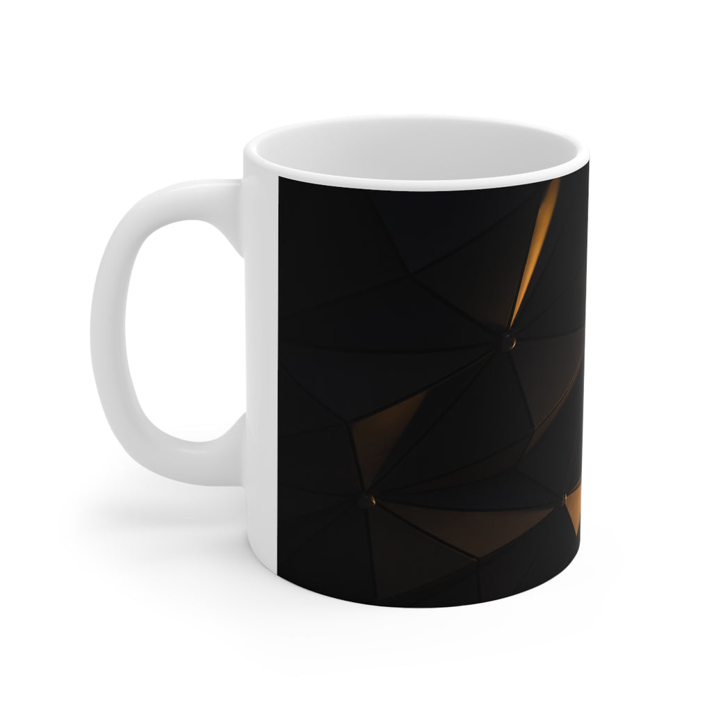Epcot Geometric Black & Gold Ceramic Mug — Modern Faceted Coffee Cup (11oz/15oz)