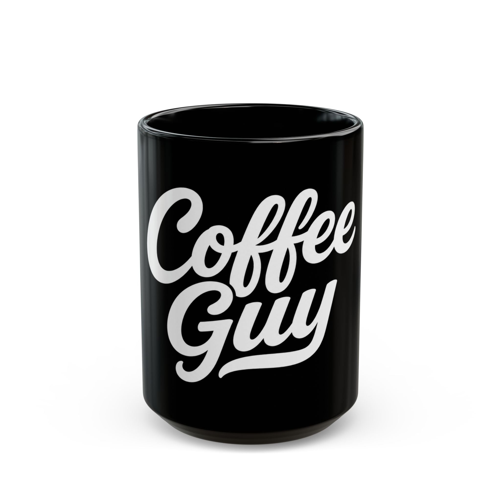 Coffee Guy Mug — Black Ceramic Coffee Cup for Men, Bold Retro Script Design (11oz & 15oz)