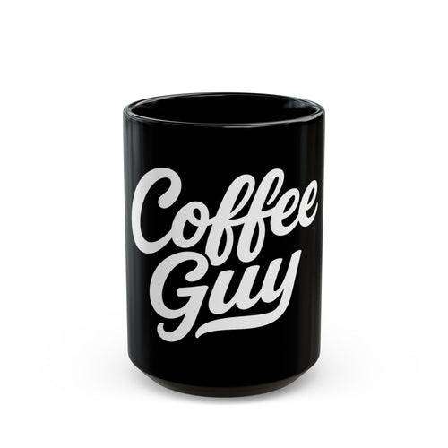 Coffee Guy Mug — Black Ceramic Coffee Cup for Men, Bold Retro Script Design (11oz & 15oz)