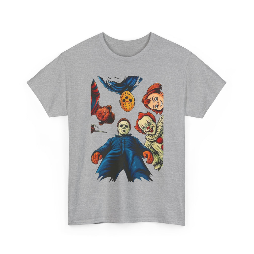 Horror Movie Icons Graphic Tee — Michael Myers, Jason & Classic Clowns Halloween T-Shirt