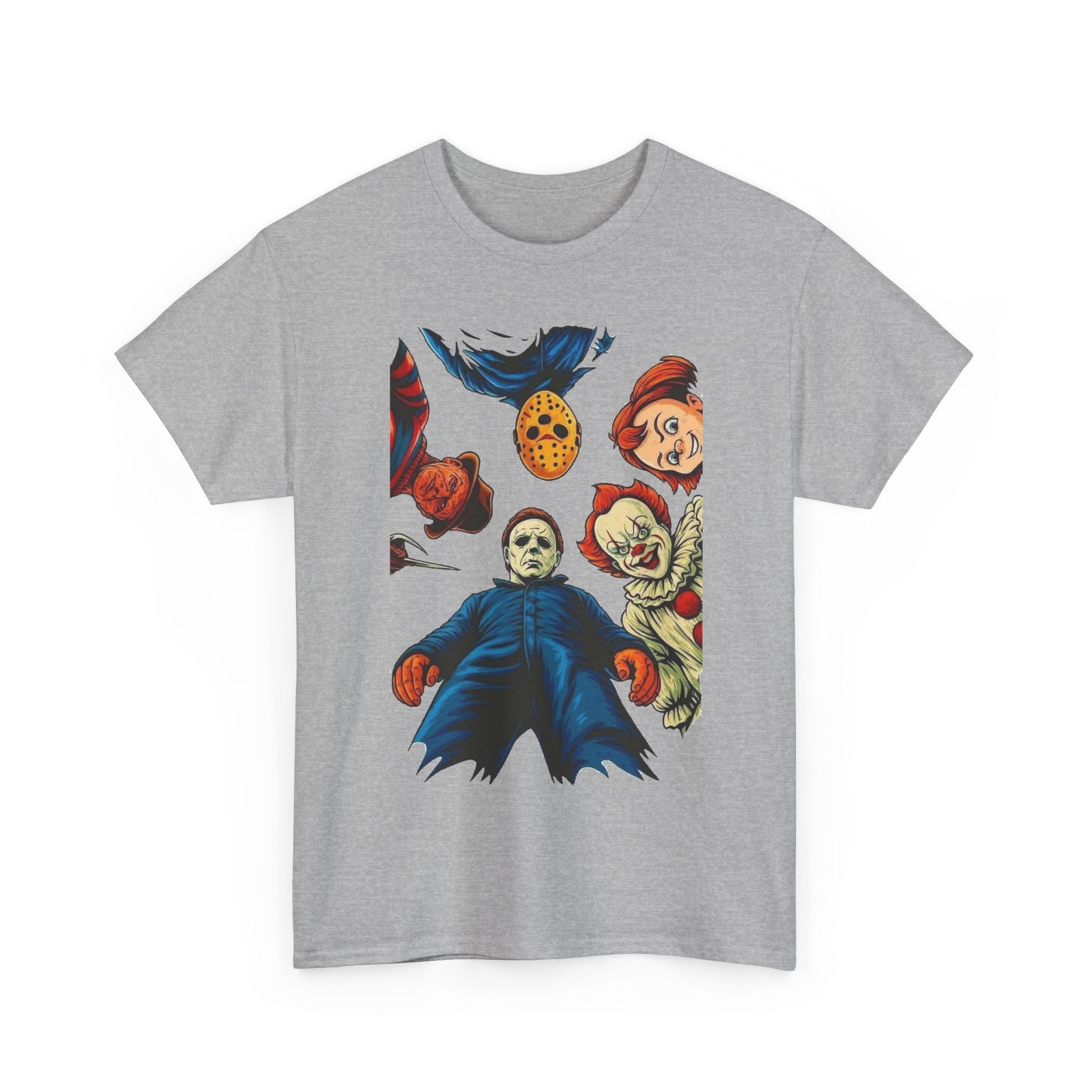 Horror Movie Icons Graphic Tee — Michael Myers, Jason & Classic Clowns Halloween T-Shirt