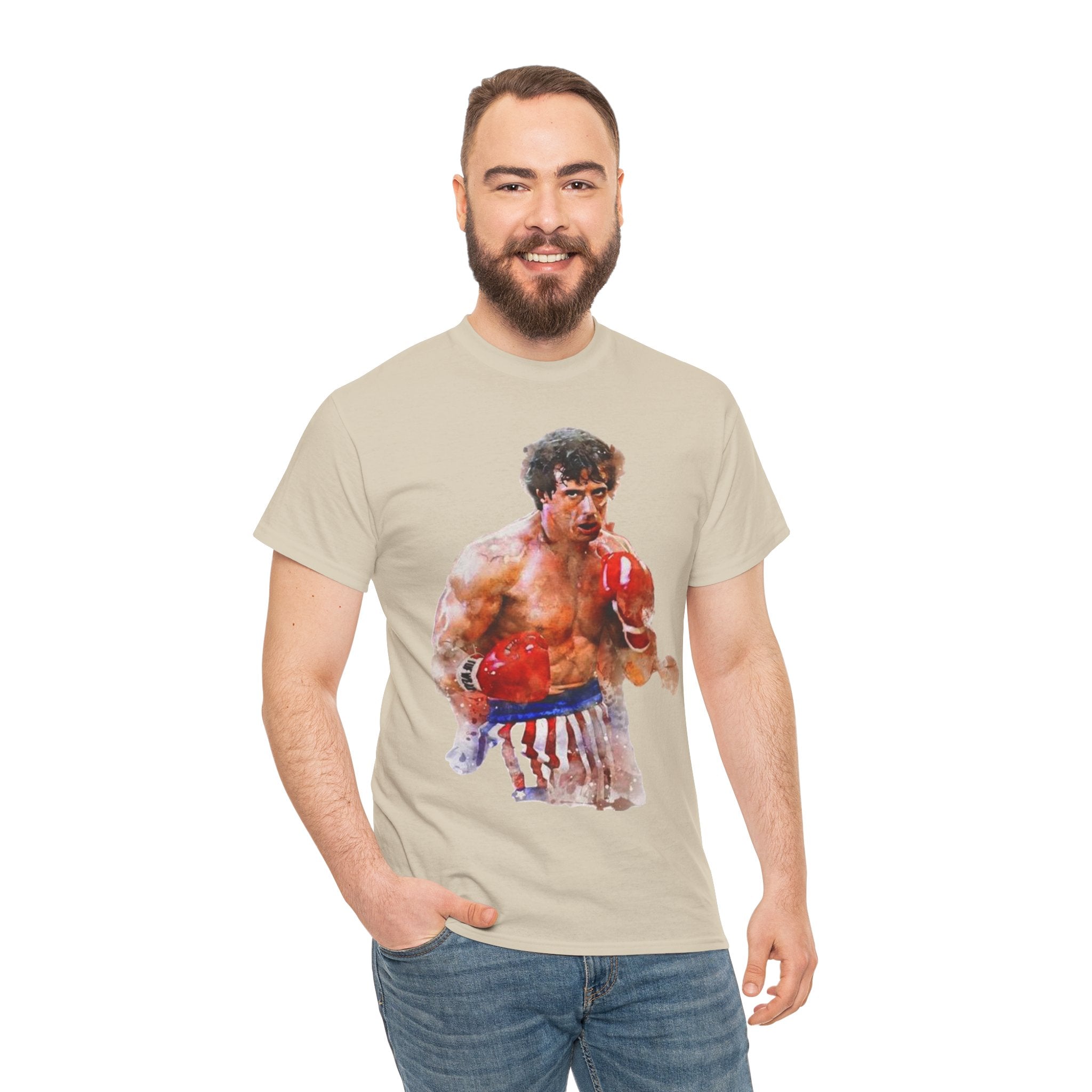 Boxer Rocky Painting T‑Shirt — Vintage American Flag Boxing Tee