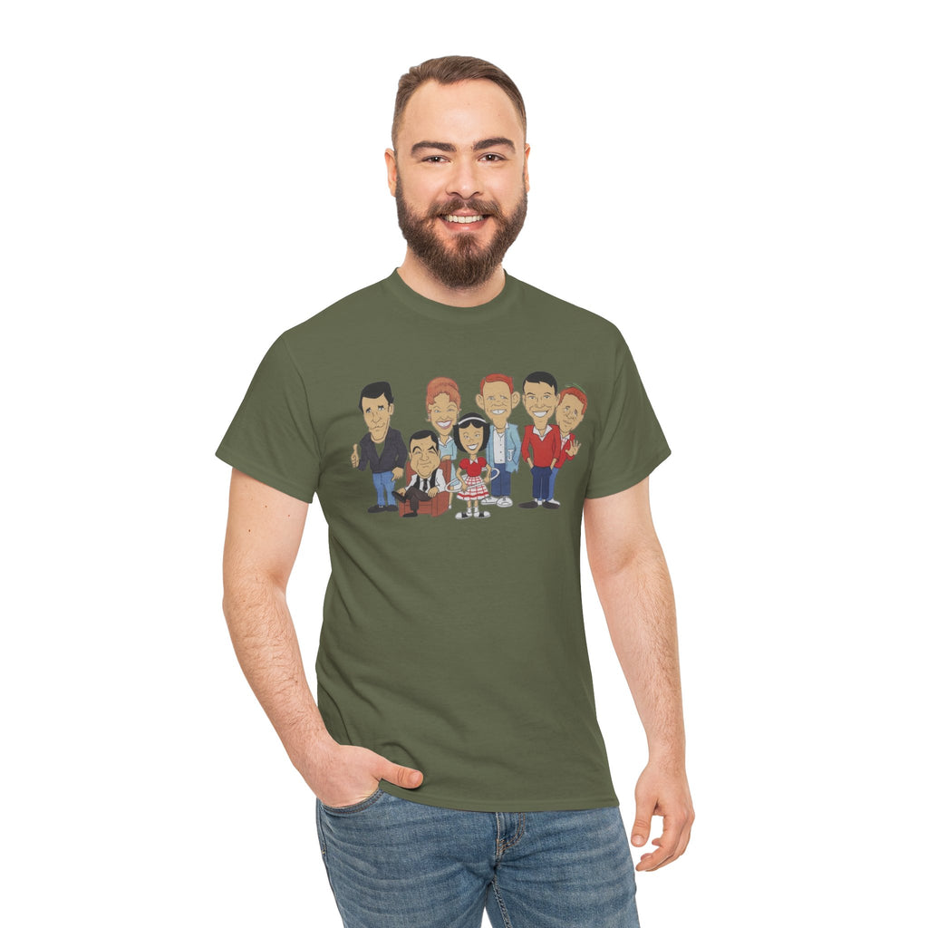 Happy Days Retro TV Cast Cartoon Tee - Vintage Sitcom Character Group Shirt