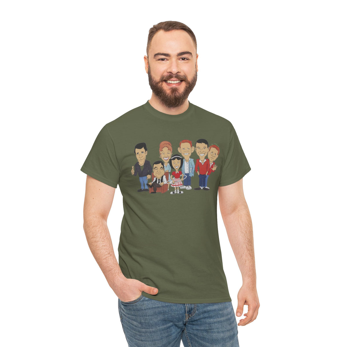 Happy Days Retro TV Cast Cartoon Tee - Vintage Sitcom Character Group Shirt