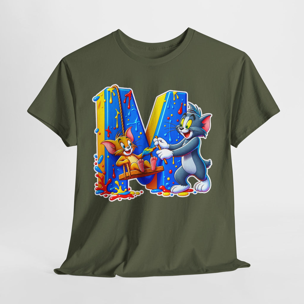Tom & Jerry Letter M Cotton T-Shirt — Retro Cartoon Graphic Tee
