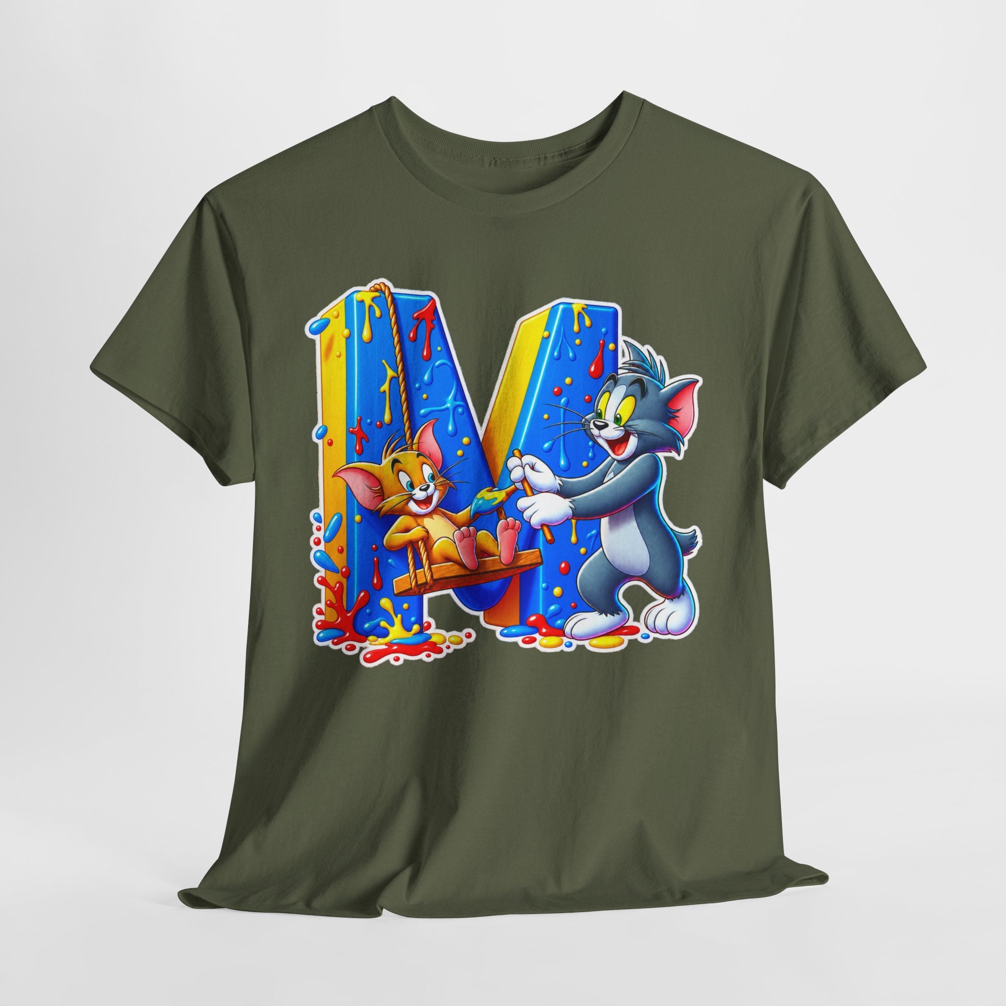 Tom & Jerry Letter M Cotton T-Shirt — Retro Cartoon Graphic Tee