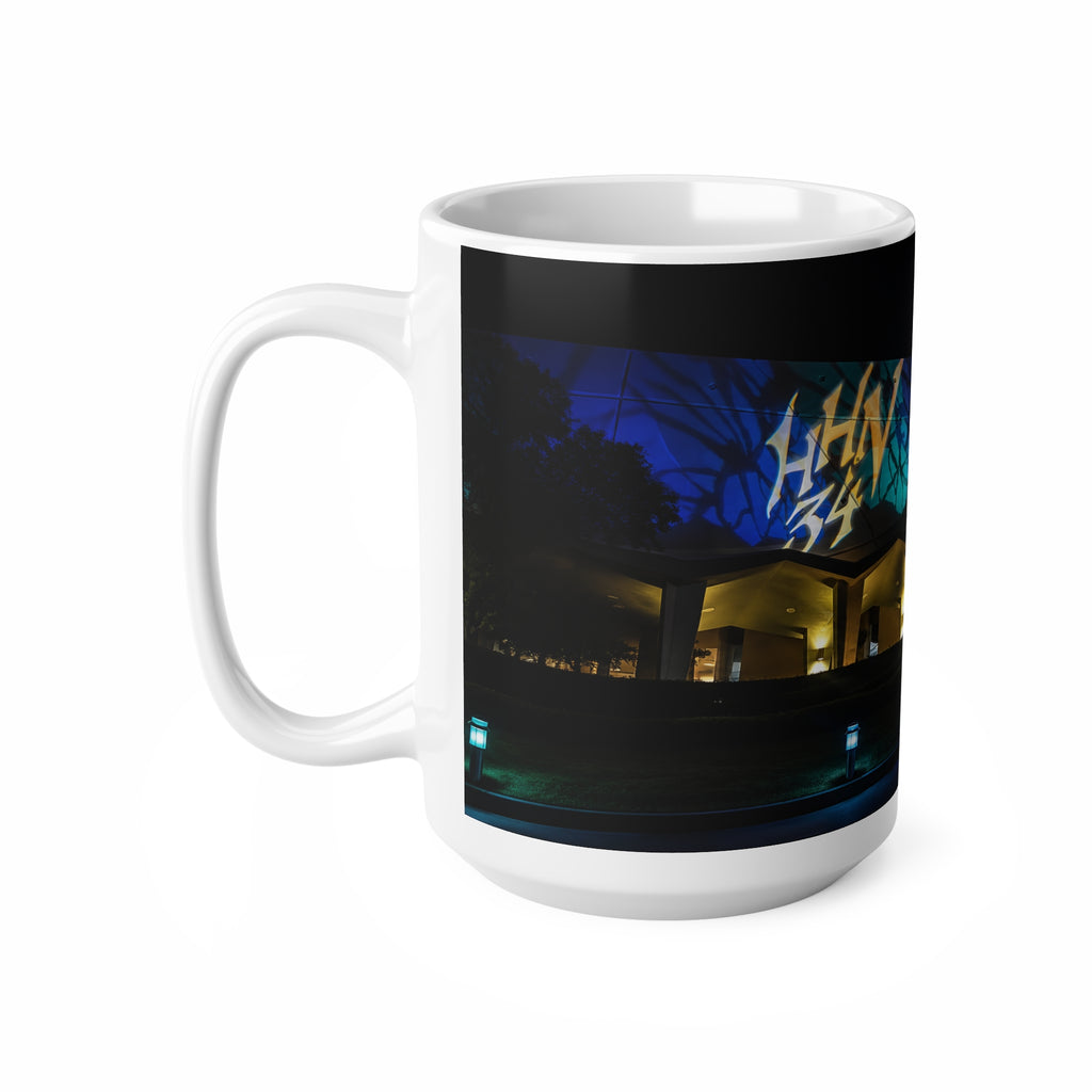 Nightlight Cityscape Mug — Neon Building Photo Ceramic Coffee Cup (11oz, 15oz)