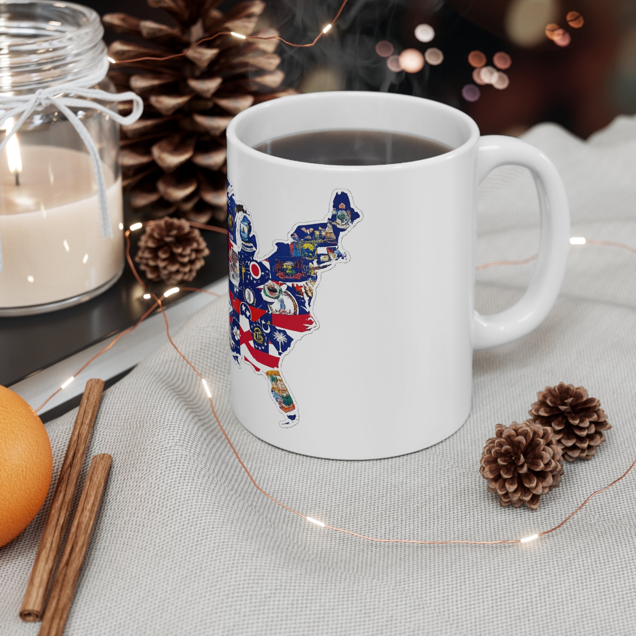 United States Map Flag Mug — Ceramic Coffee Cup with State Flags (11oz, 15oz)