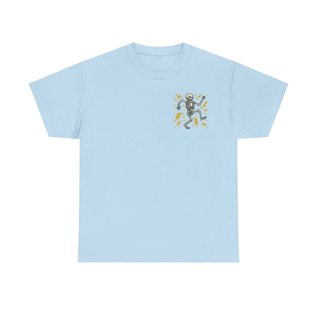 Electrician Skeleton Tee — "I'm an Electrician: If I Dance Without Music, Shut the Main Breaker Off"