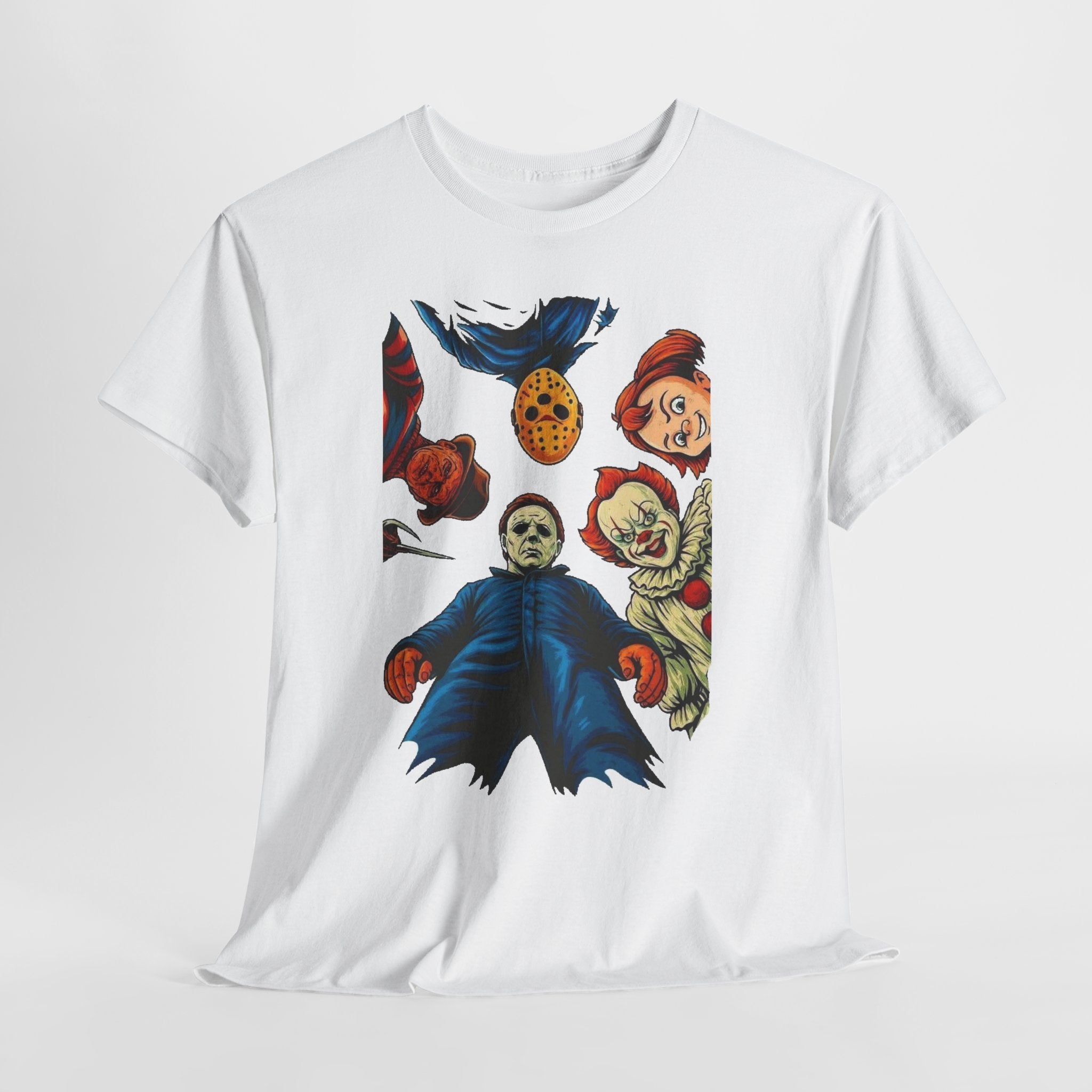 Horror Movie Icons Graphic Tee — Michael Myers, Jason & Classic Clowns Halloween T-Shirt