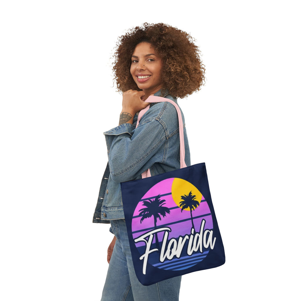 Florida Sunset Palm Tote Bag — Retro Beach Canvas Tote