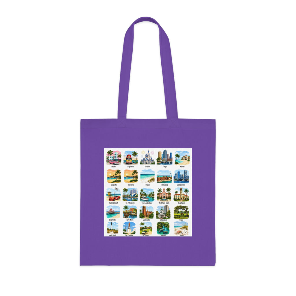 Florida City Landmarks Collage Cotton Tote – Vintage Travel Postcard Design