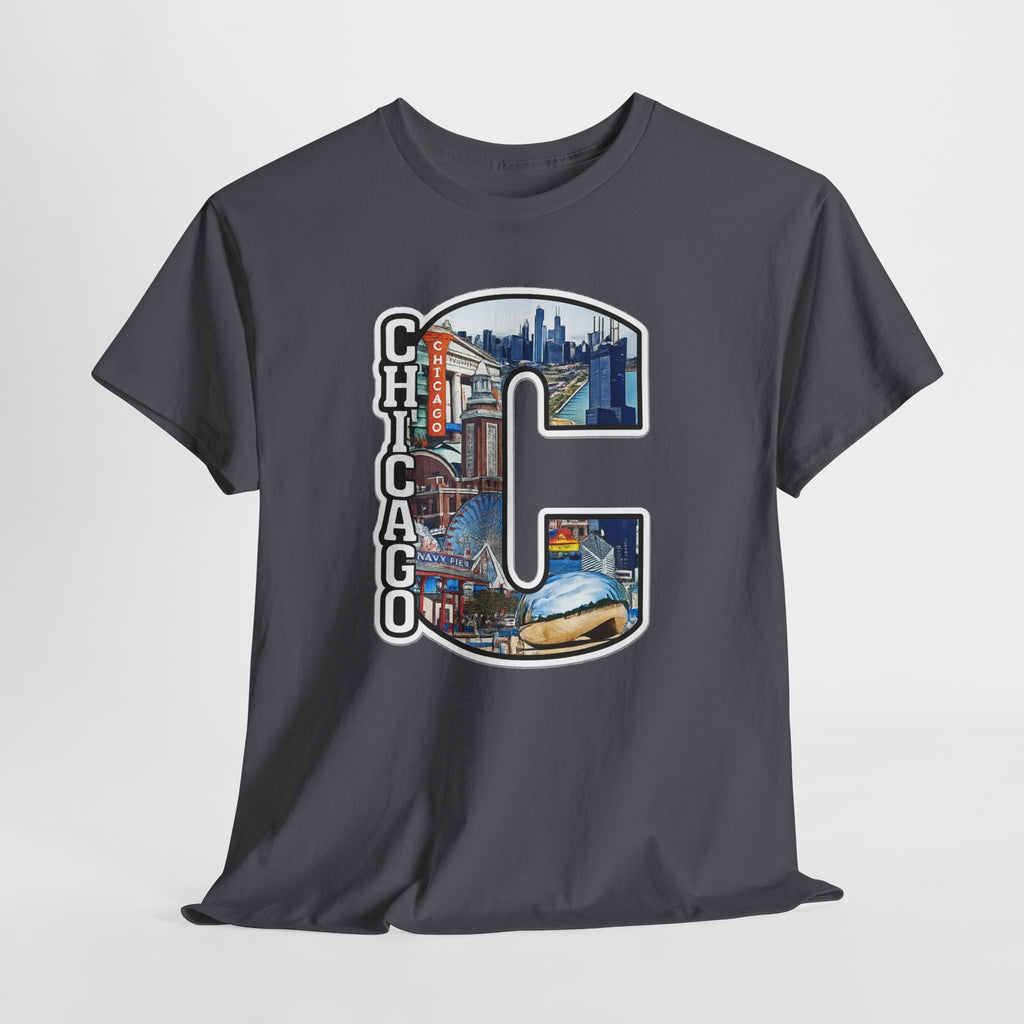 Chicago C Letter T-Shirt — City Skyline Graphic Cotton Tee