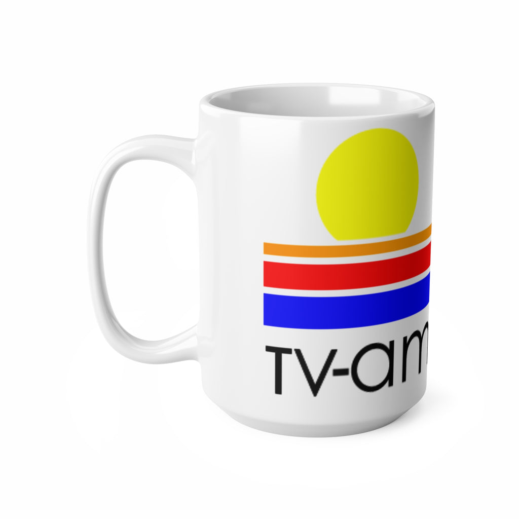 Retro Sunrise TV-AM Ceramic Mug — Vintage 80s Striped Logo Coffee Cup (11oz, 15oz)