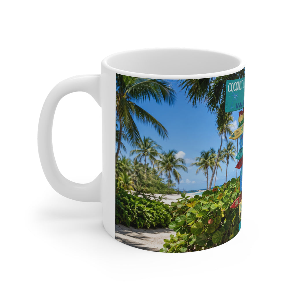 Barbados Beach Signpost Ceramic Mug — Tropical Barbados Coffee Cup (11oz & 15oz)