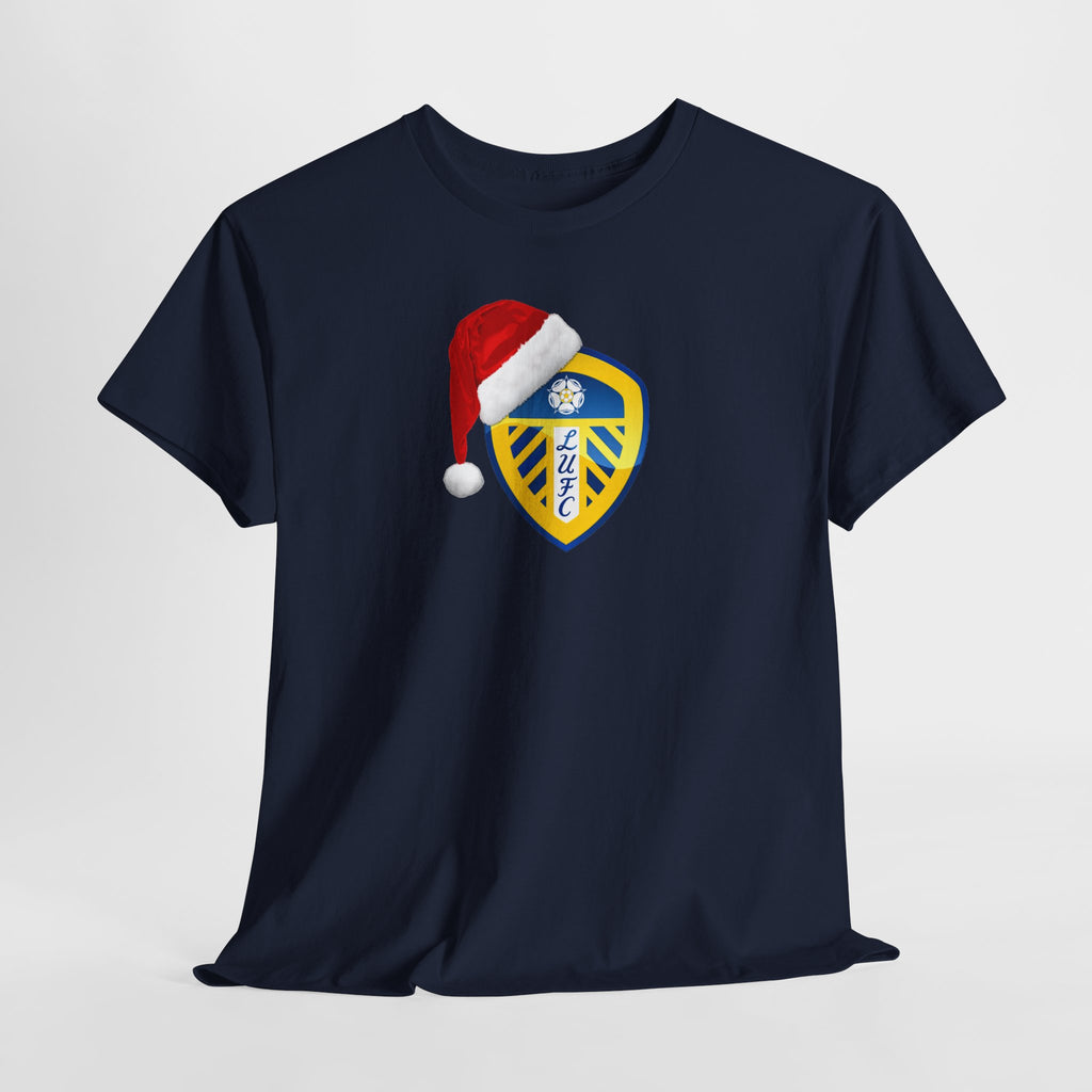 Leeds United Santa Hat Christmas Soccer Crest T‑Shirt – Festive Football Fan Tee