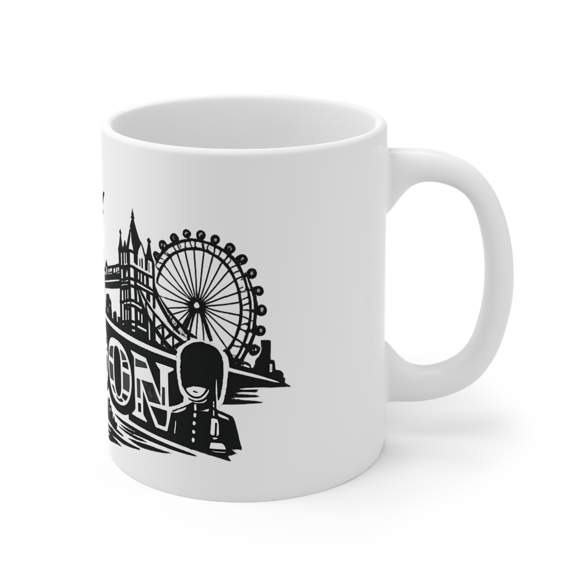 London Skyline Ceramic Mug — Black & White Cityscape Coffee Cup (11oz, 15oz)