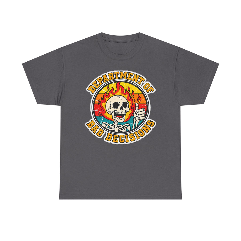 Department of Bad Decisions Skull T-Shirt — Retro Flaming Thumbs-Up Graphic Tee