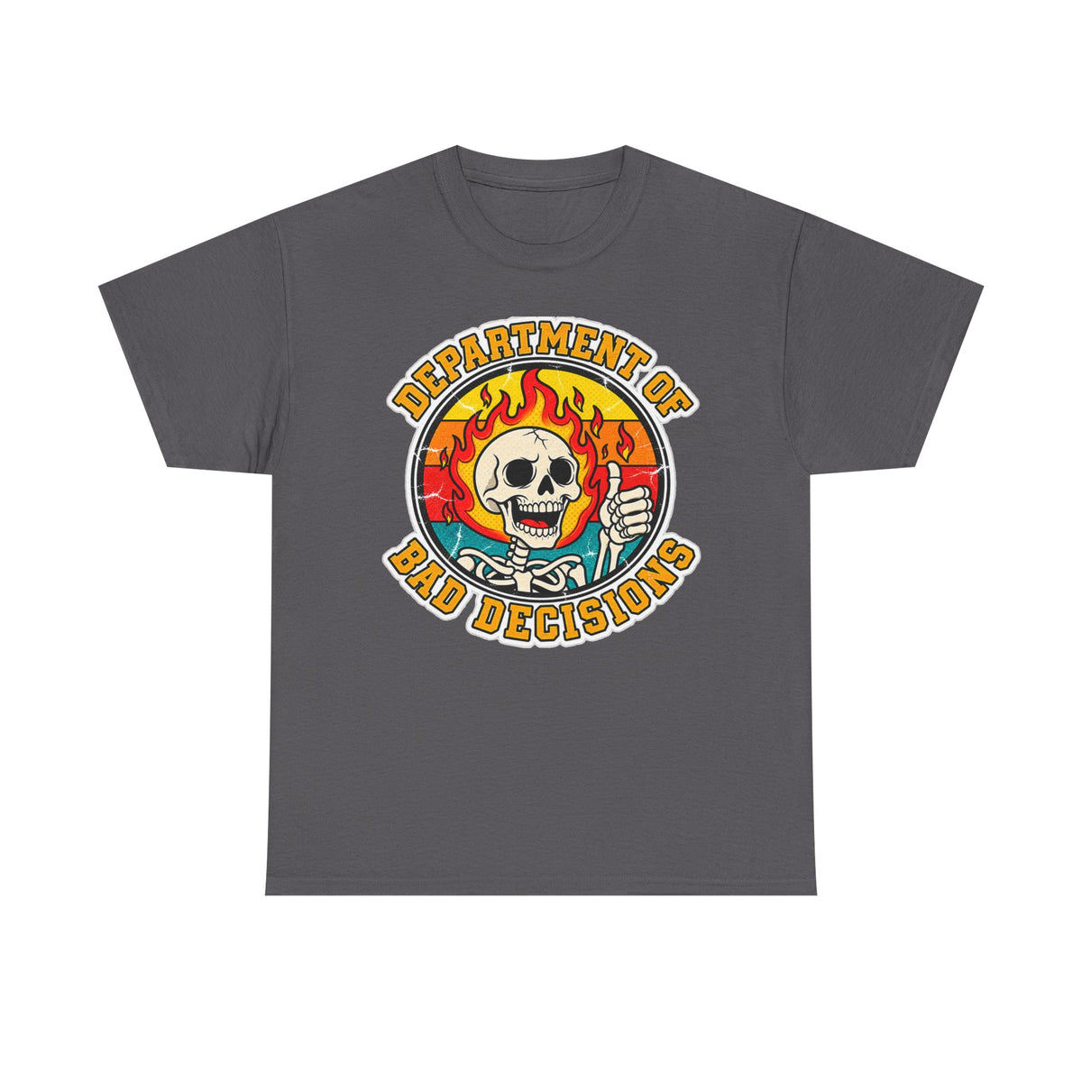 Department of Bad Decisions Skull T-Shirt — Retro Flaming Thumbs-Up Graphic Tee