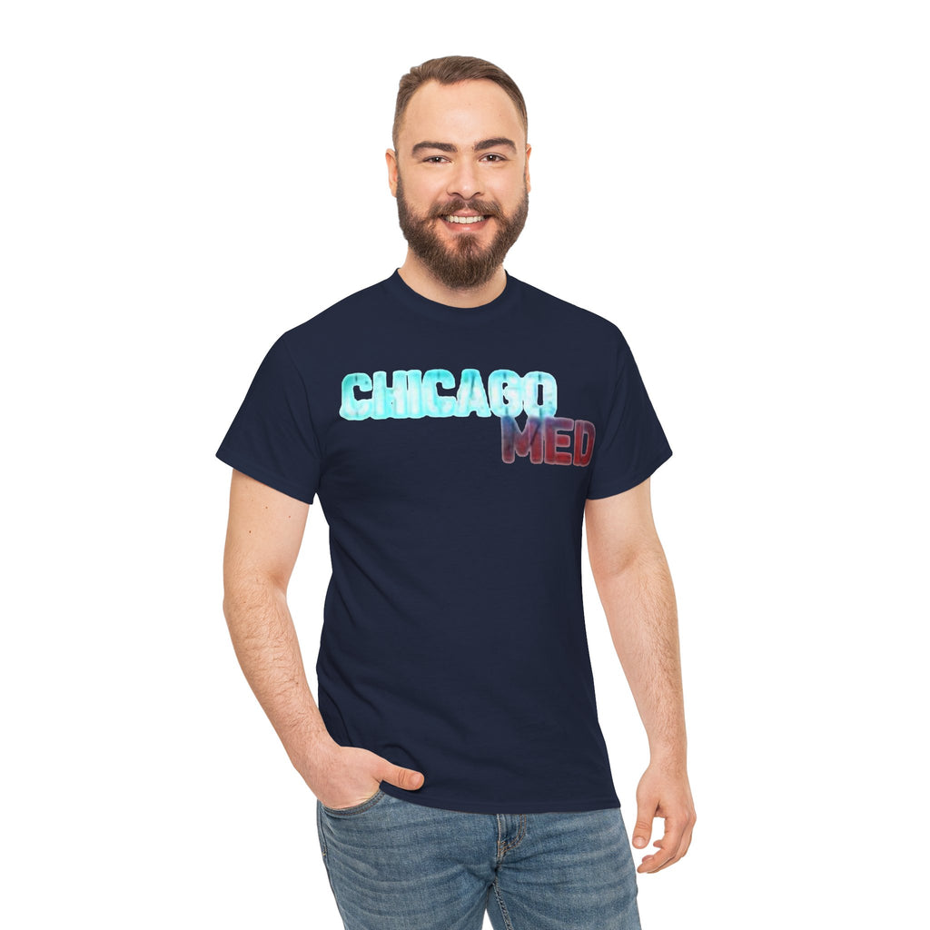 Chicago Med Inspired Graphic Tee — Retro Blue & Red Text Cotton T-Shirt