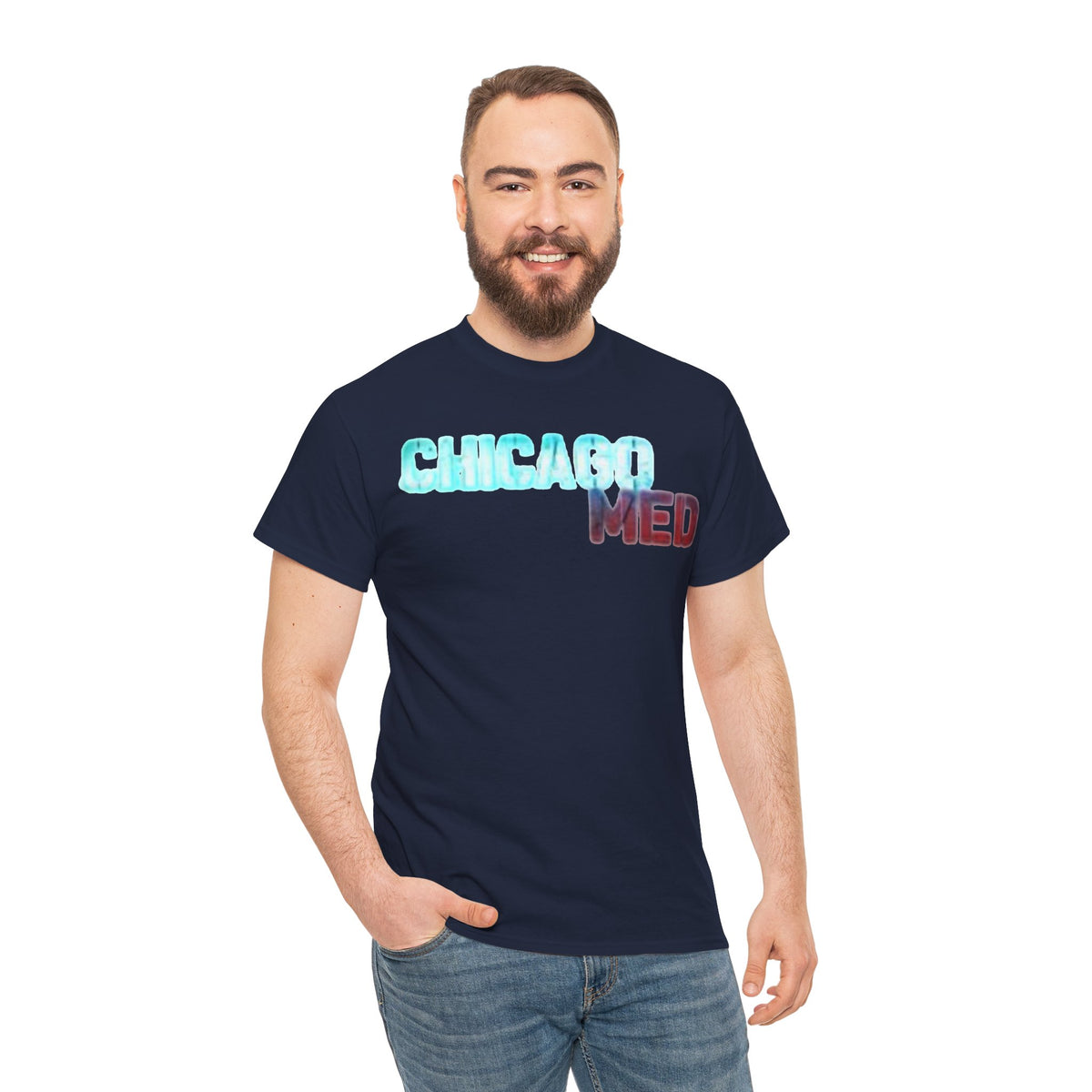 Chicago Med Inspired Graphic Tee — Retro Blue & Red Text Cotton T-Shirt