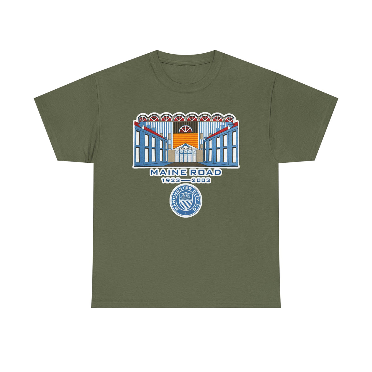 Maine Road 1923–2003 Cotton T-Shirt — Vintage Stadium Illustration Tee