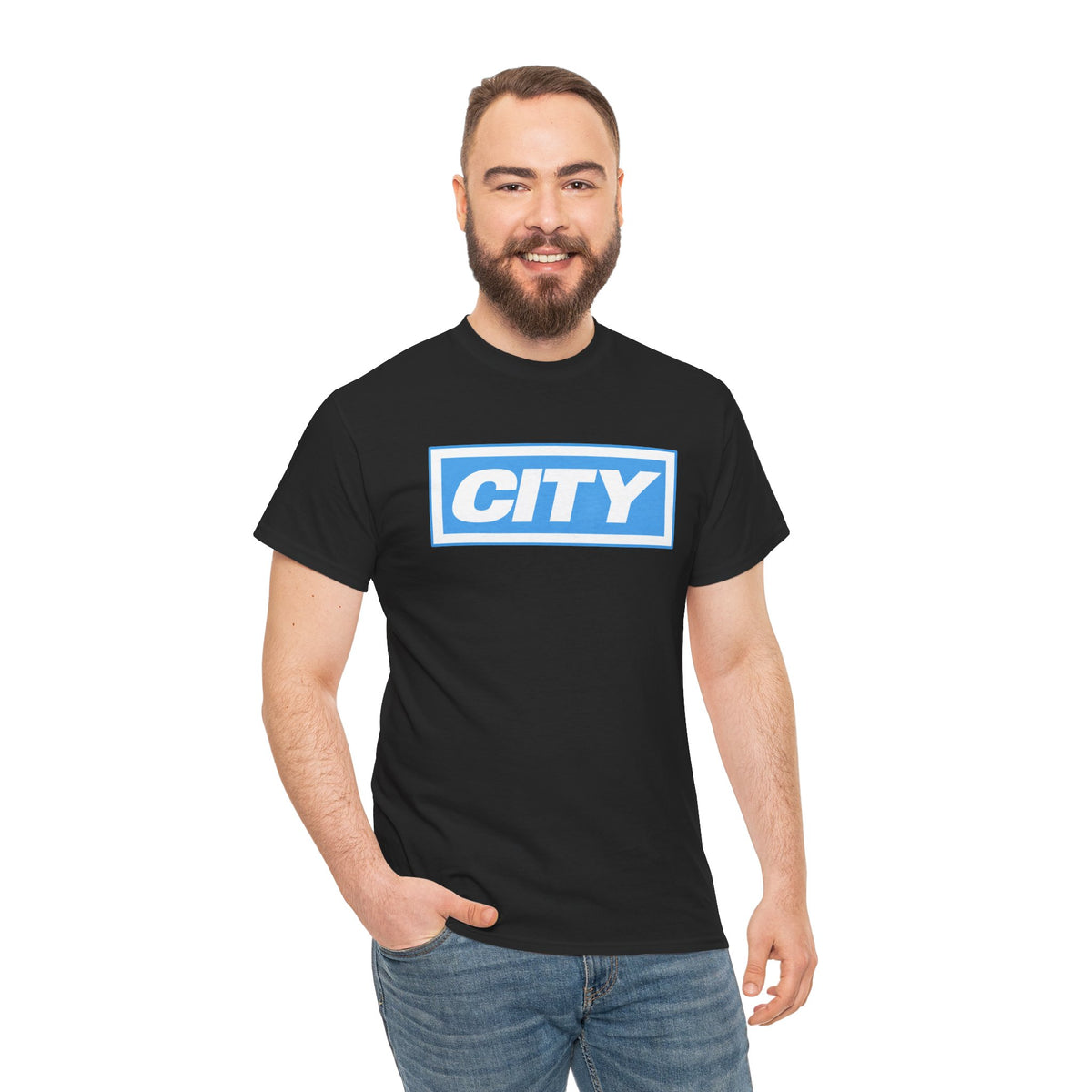 City Logo T-Shirt — Bold Blue Box Graphic Tee