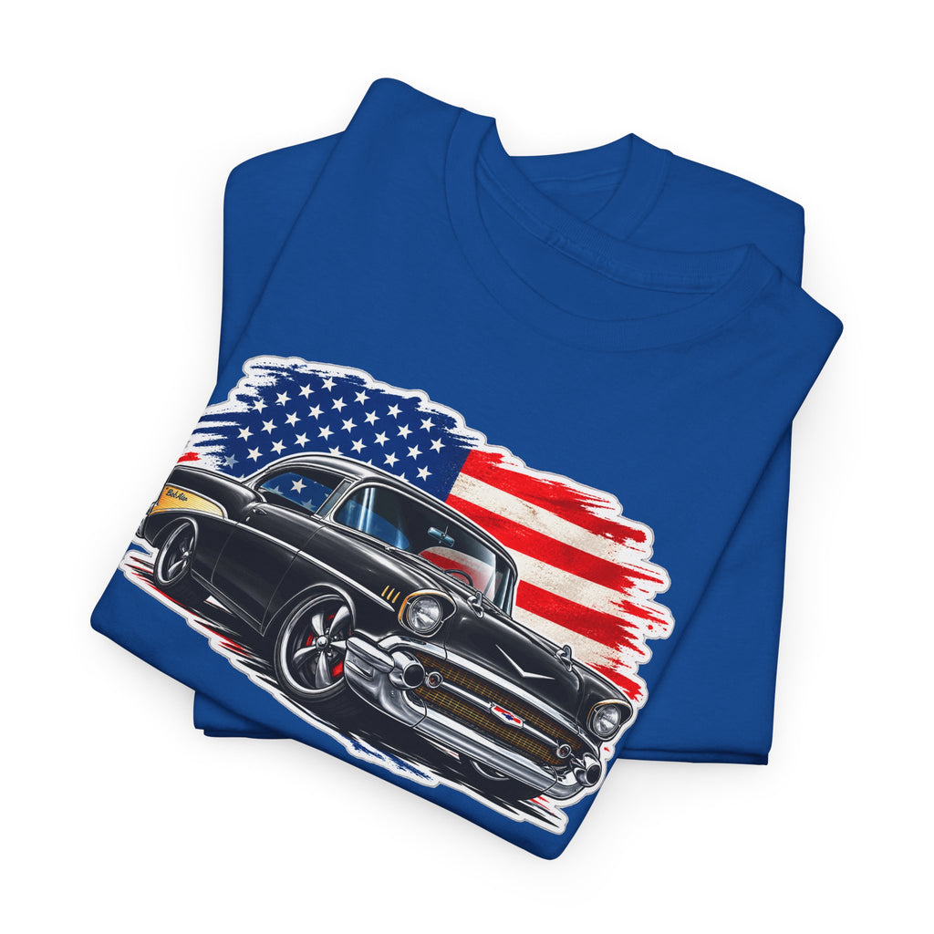 American Muscle Car T‑Shirt — Classic Vintage Car with USA Flag