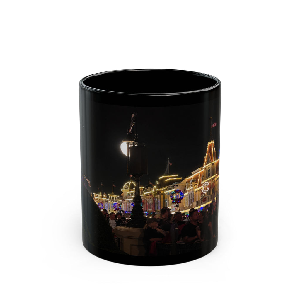Magic Kingdom Nighttime Theme Park Lights Mug — Scenic Black Coffee Cup